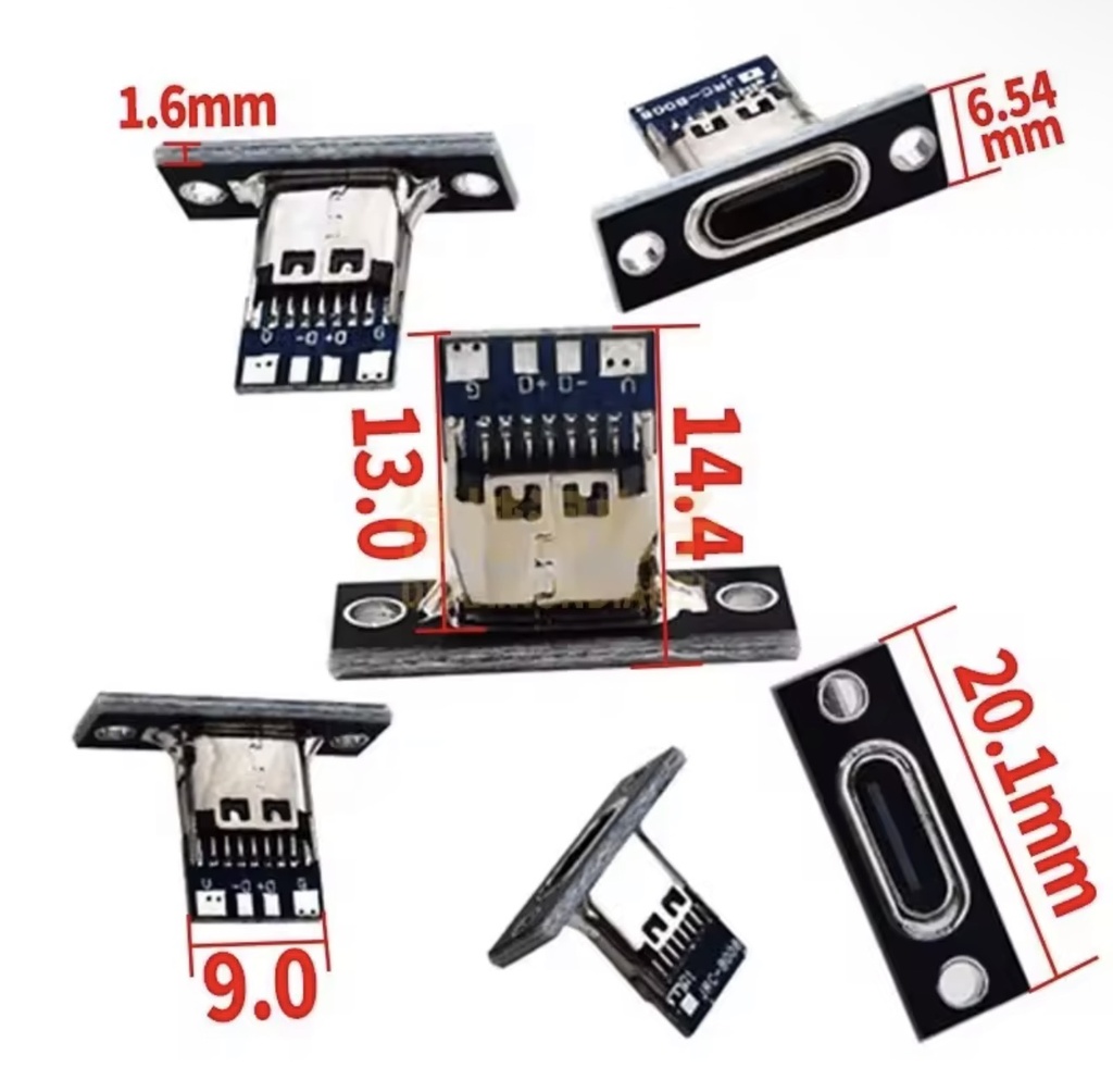 USB 3.1 Type-C розʼєм (гніздо) з монтажною пластиною під гвинти, розʼєм Type-C (2-pin / 4-pin) жіночий, порт для зарядки