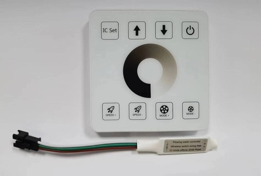 Адресний LED Контролер Running Water 12-24V, для білої адресної стрічки, Радіокерована сенсорна настінна панель + "хвостік", біла, CR2032 батарейка, 2048 макс.пікселів